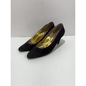 Vintage Saks Fifth Avenue Attilio Curione Italy Black Purple Suede 8 Shoes Heel